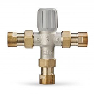 1" Union NPT. Aquamix Lead Free Mixing Valve 70-145F