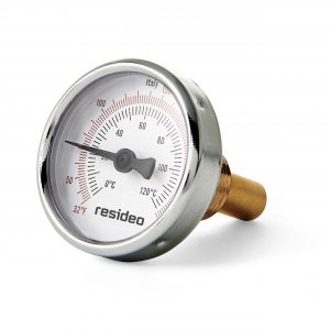 Thermometer With Well. 2-1/2" 32-250F Temp Range. Steel Case Brass Well.