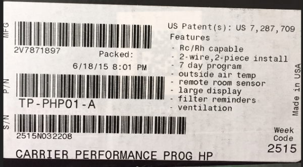 Carrier TP-PHP01-A Edge Programmable Heat Pump Thermostat